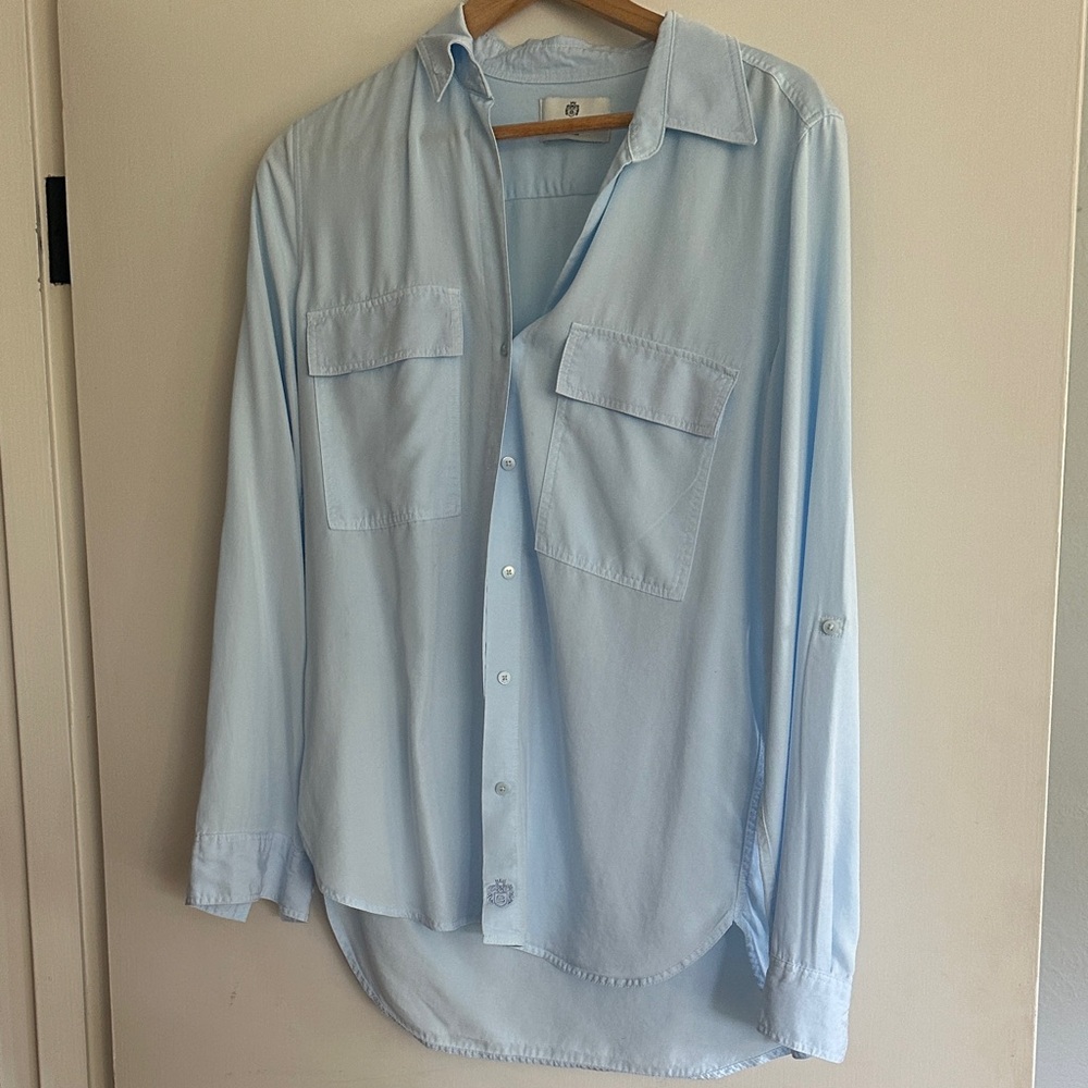 Small babaton utility Light Blue Casual Button-Down Shirt with Chest Pockets